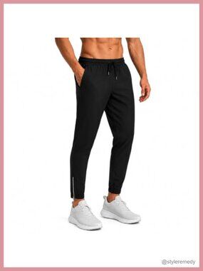 Men's Lightweight Stretch Sweatpants Tapered Joggers Zip Pockets